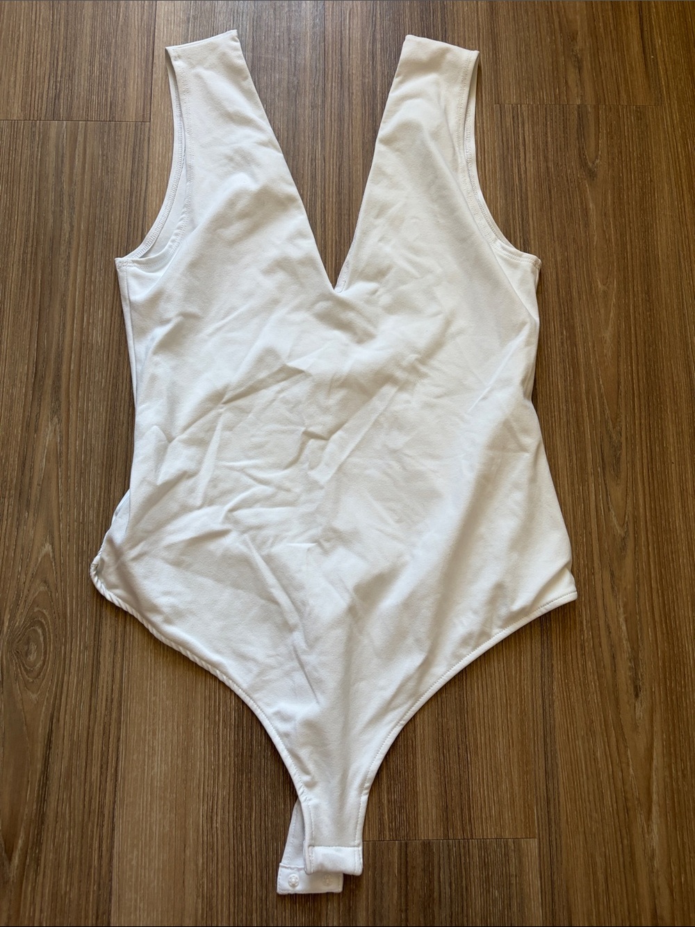 Free People White V-Neck Ribbed Bodysuit